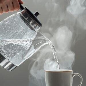 Test czajników elektrycznych dłoń nalewa wrzątek z czajnika elektrycznego